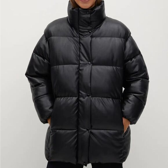 Mango Faux Leather Puffer Jacket Coat New - Picture 4 of 12